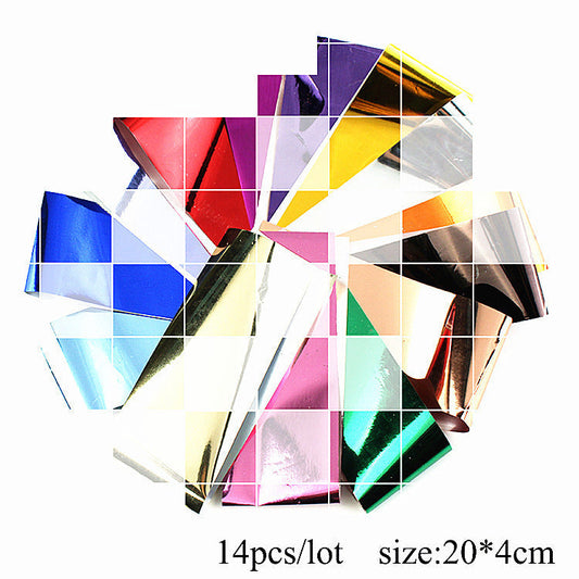 HKM-498707 Colorful Laser Metal Nail Stickers - 14pcs Rose Gold Solid Color Set, Perfect for Any Skin Type