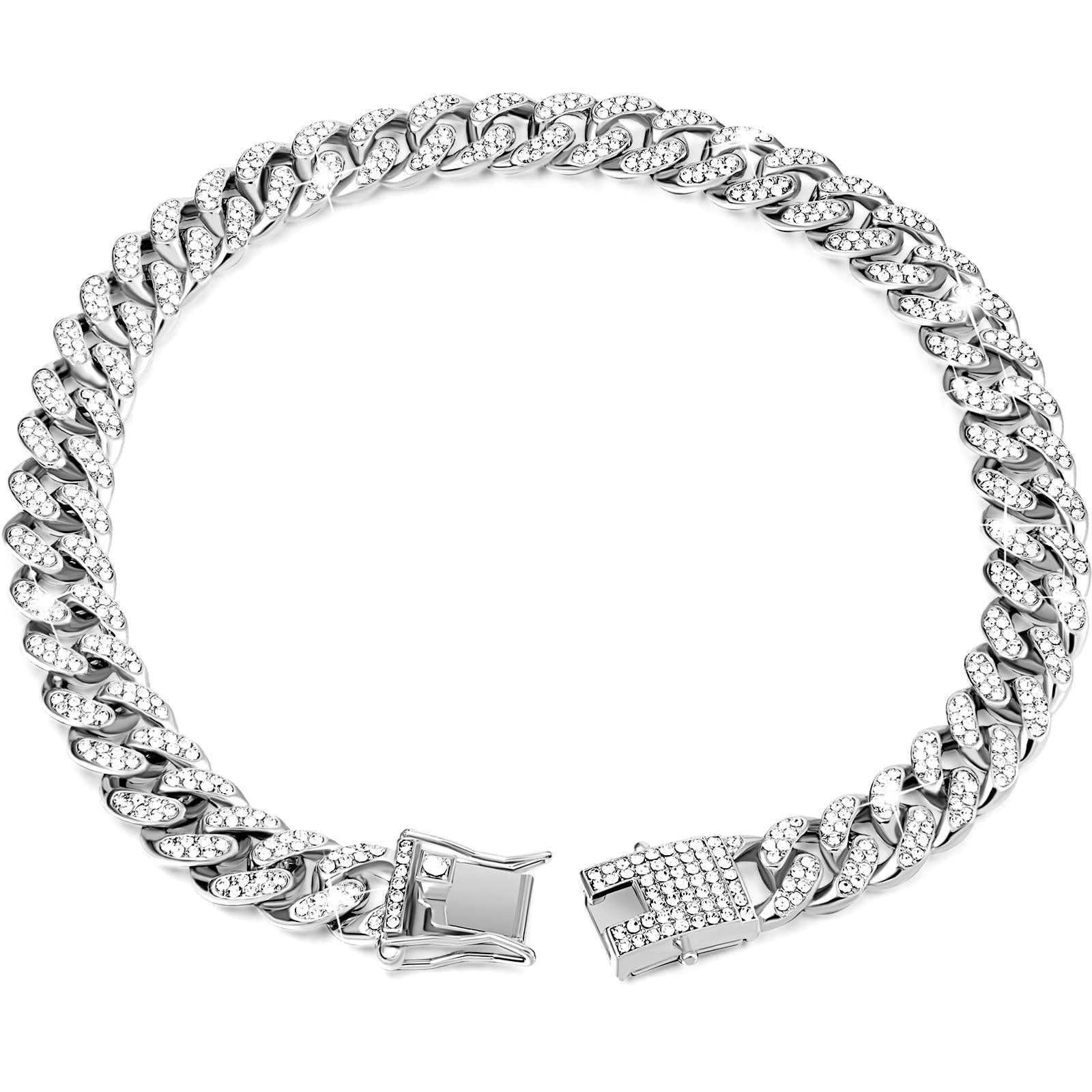HKM-444435 Diamond Hip Hop Style Dog Collar Necklace in Gold, Silver, & Rose Gold - Multiple Sizes Available