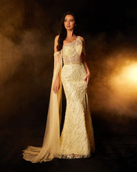 HKM-268243 Elegant Yellow Evening Dress for Women - Style EZ25100