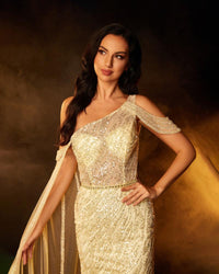 HKM-268243 Elegant Yellow Evening Dress for Women - Style EZ25100