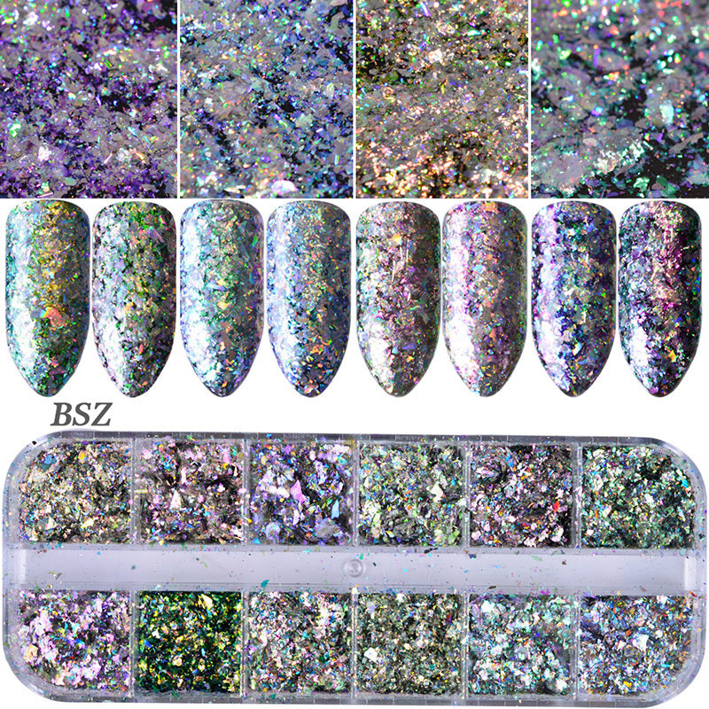 HKM-726931 Glitter Nail Polish Collection: Shell Powder, Laser Sequins, Chameleon Effects & More