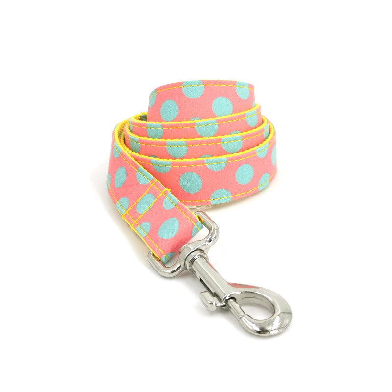 HKM-132883 Polka Dot Yellow Dog Collar with Leash and Bowknot - Multiple Sizes Available