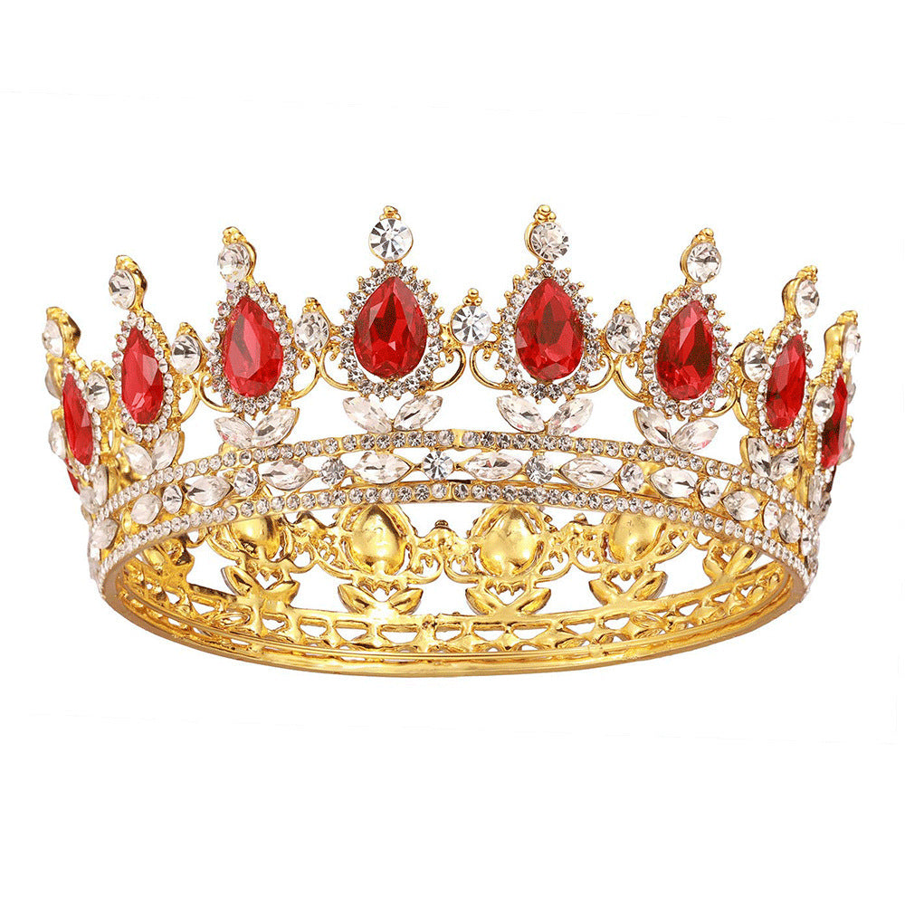 HKM-208339 Baroque Diamond Crown Headdress with Multi-Color Crystal Accents
