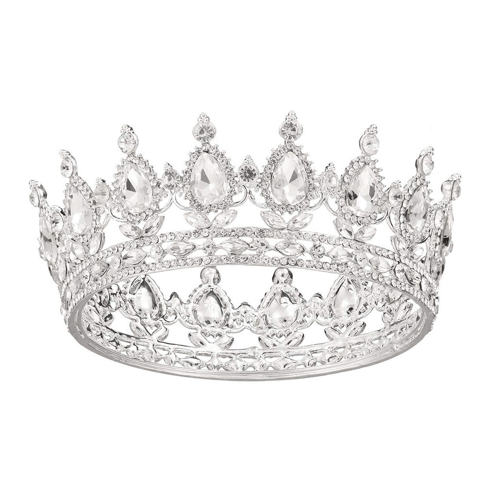 HKM-208339 Baroque Diamond Crown Headdress with Multi-Color Crystal Accents