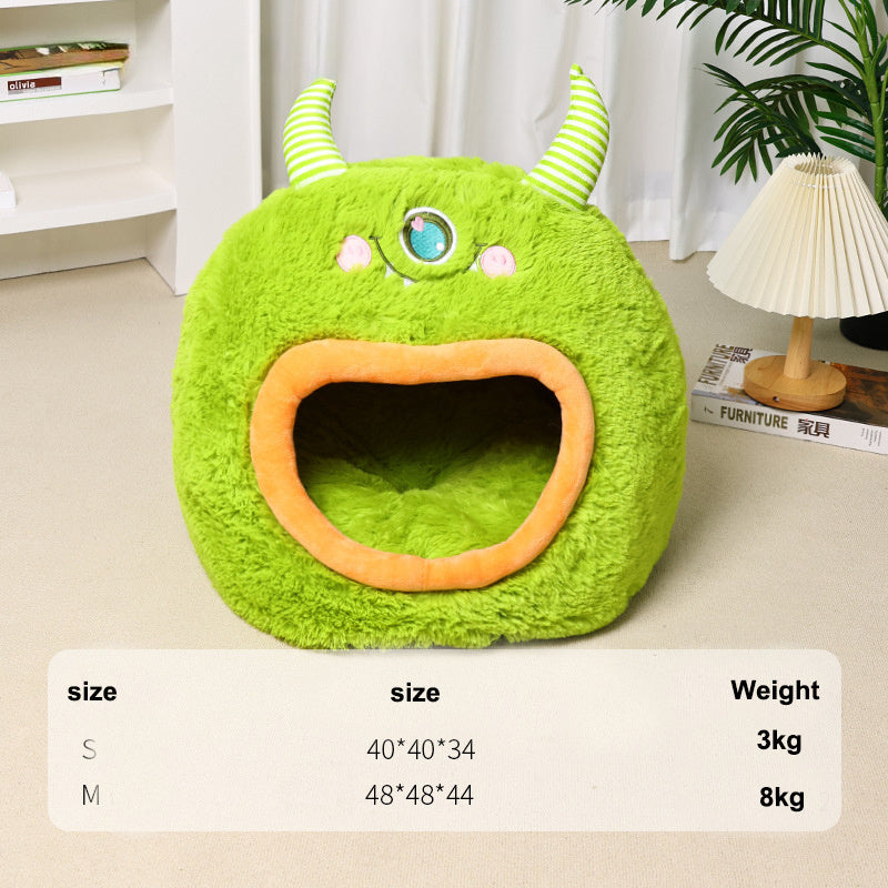HKM-596371 Cozy Cartoon Monster Enclosed Pet Bed for Dogs and Cats - Soft and Warm for All Seasons