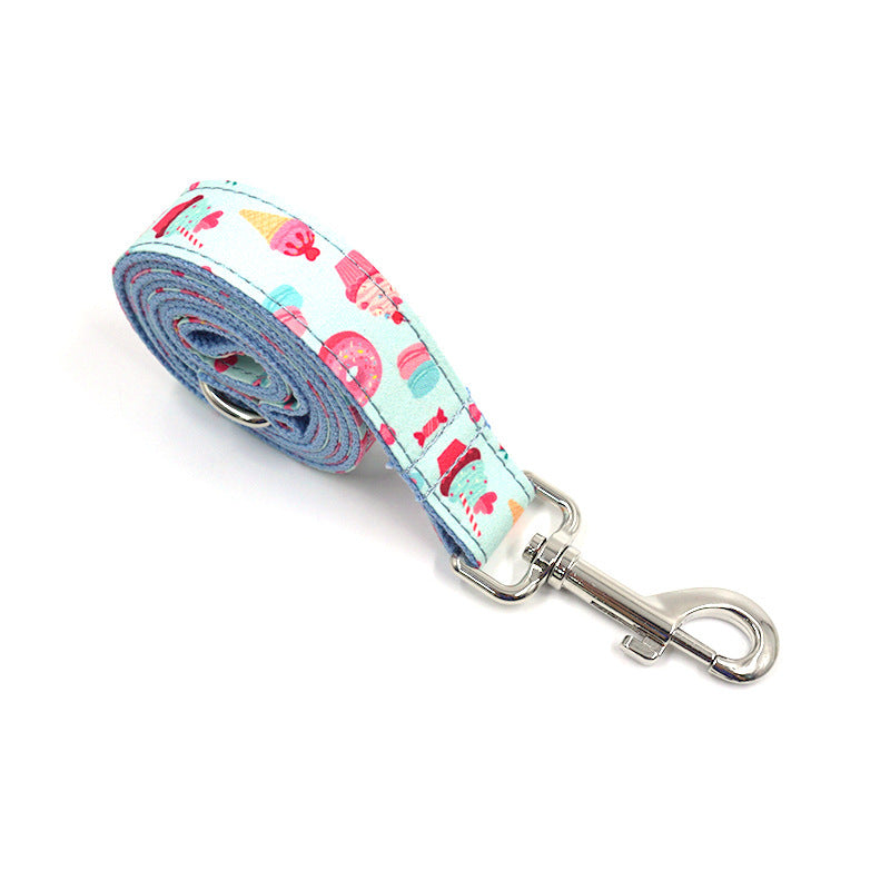 HKM-097811 Cartoon Pattern Macaron Color Large Dog Collar and Leash Walking Set