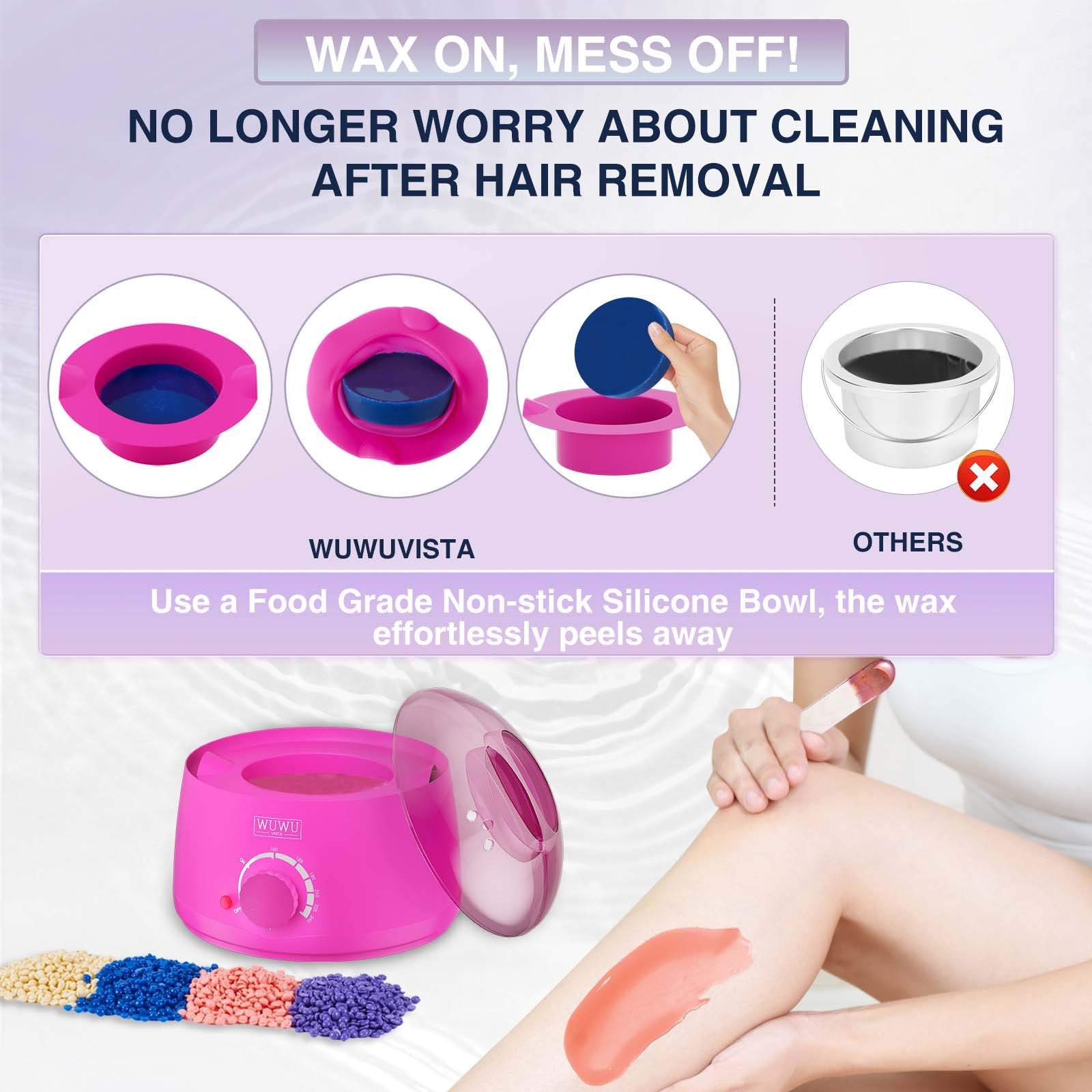 HKM-444947 200CC Wax Warmer with 7oz Silicone Bowl - Portable Hair Removal Heater for Effortless At-Home Waxing