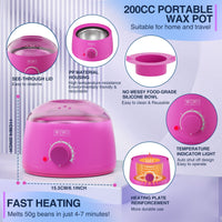 HKM-444947 200CC Wax Warmer with 7oz Silicone Bowl - Portable Hair Removal Heater for Effortless At-Home Waxing