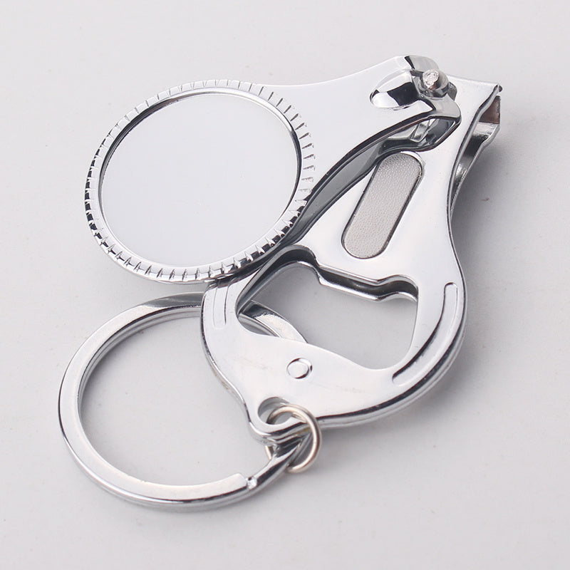 HKM-984467 Carbon Steel Plating Nail Clipper with Bottle Opener and Key Ring, 90x32mm