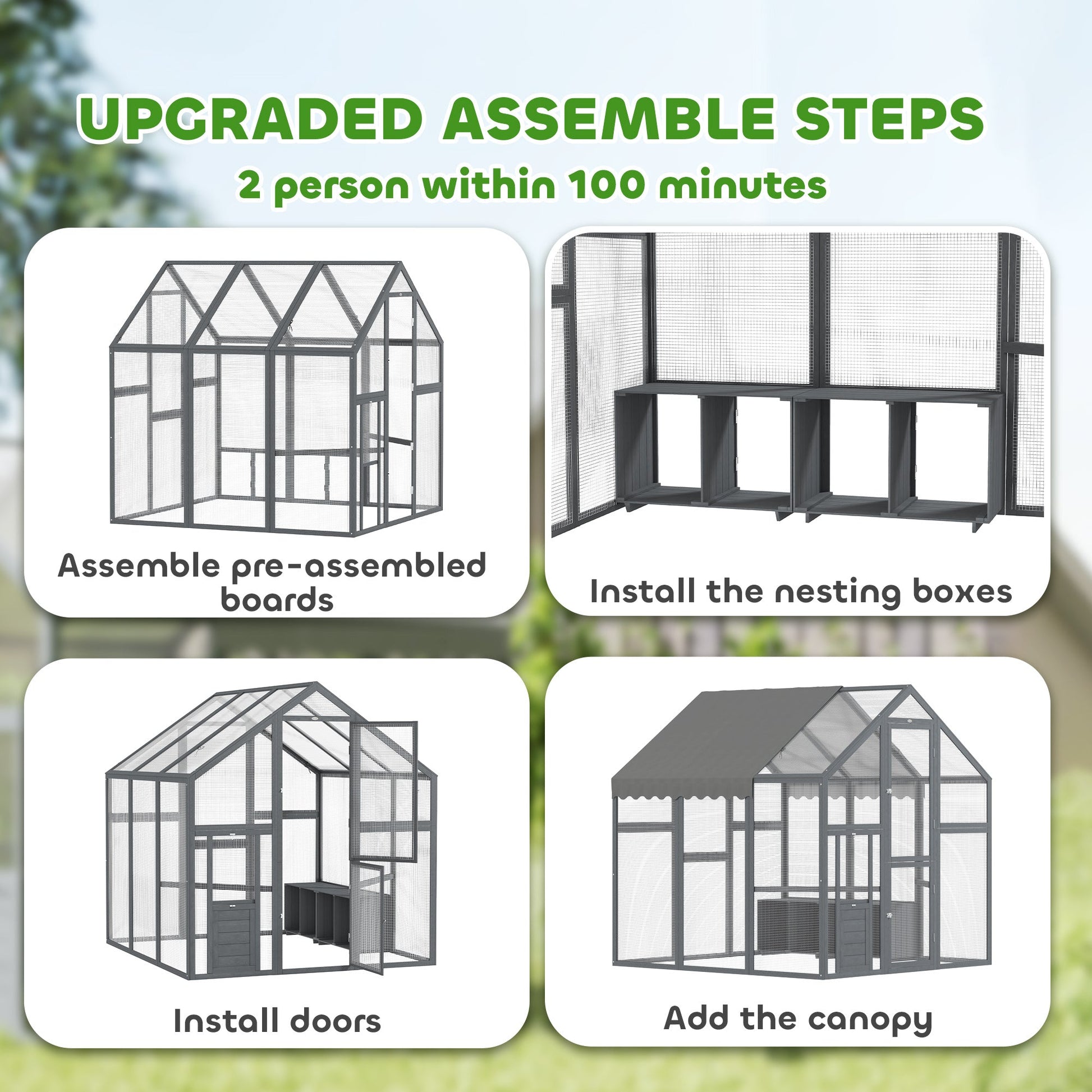 HKM-662227 Large Wooden Chicken Run for 6-8 Chickens with Waterproof and UV-Resistant Cover, Easy Assembly, 33 Sq Ft Space