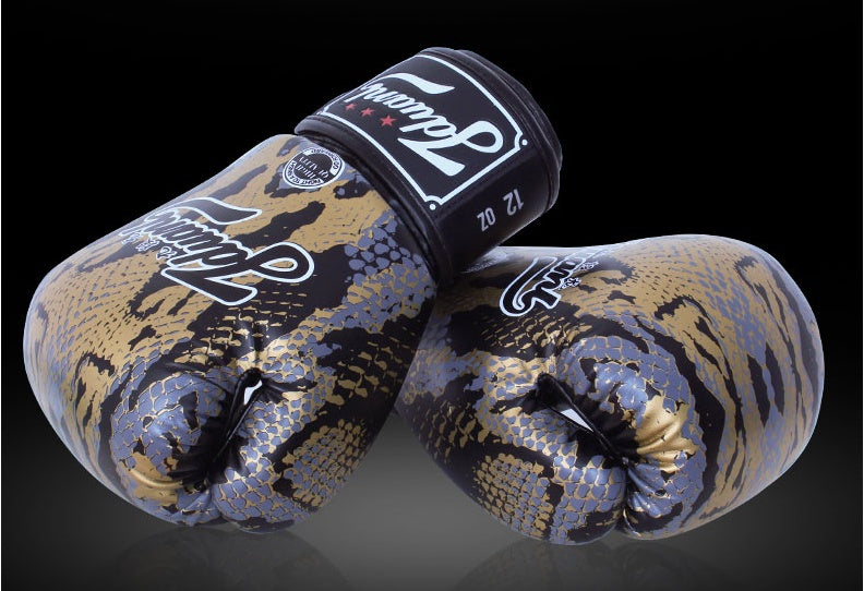 HKM-672019 Mad Python Boxing Gloves - PU Leather, 8oz/10oz/12oz/14oz - Black/White/Red - Ideal for Fighting, Boxing, Sanshou, Muay Thai