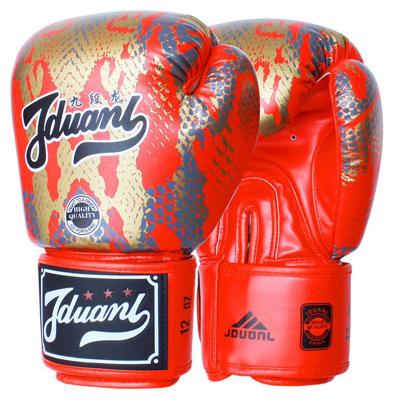 HKM-672019 Mad Python Boxing Gloves - PU Leather, 8oz/10oz/12oz/14oz - Black/White/Red - Ideal for Fighting, Boxing, Sanshou, Muay Thai