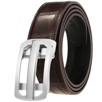 HKM-407379 Men's Stainless Steel Automatic Buckle Belt - Steel Buckle Design, Adjustable Fit