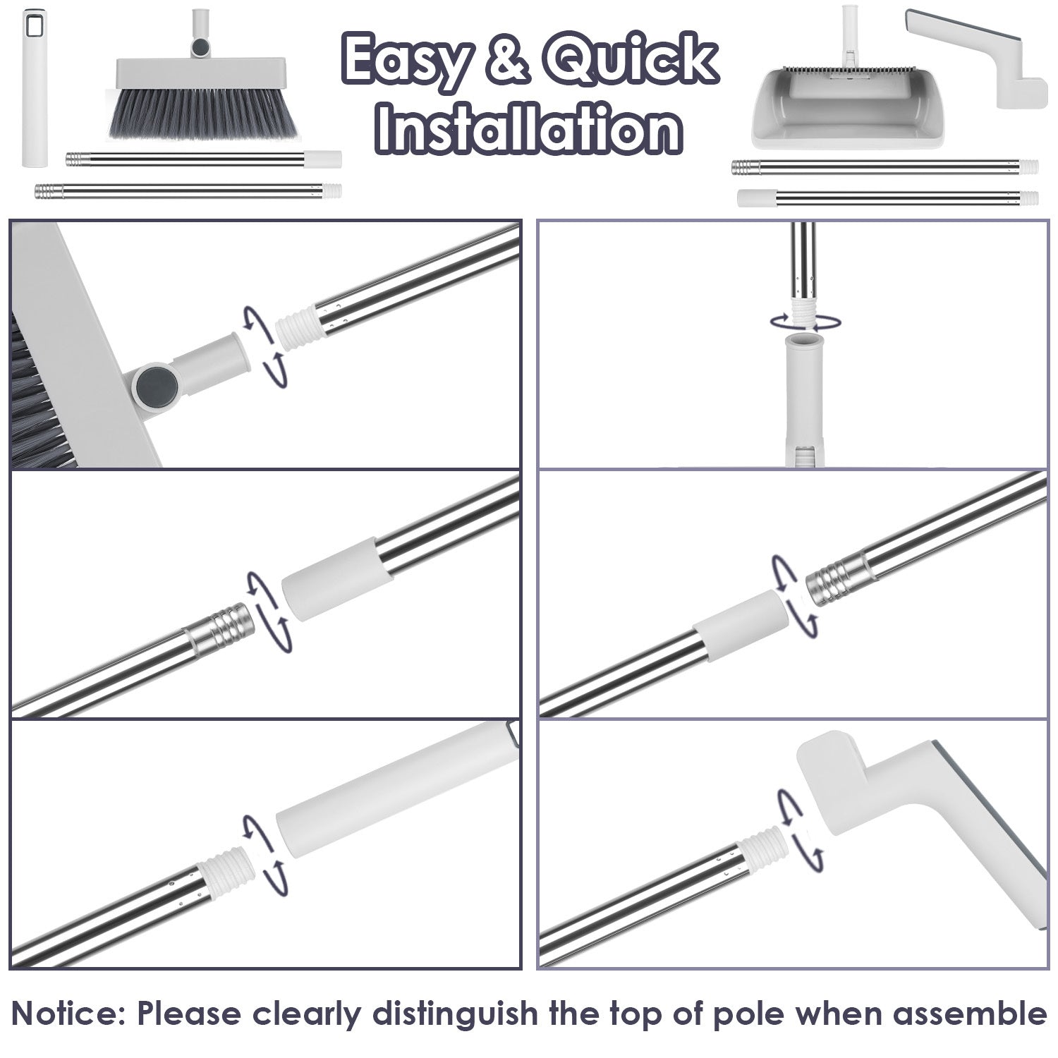 HKM-087059 4-in-1 Broom and Dustpan Set with Adjustable Stainless Steel Handle for Home and Office Cleaning