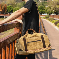 HKM-022931 Retro Canvas Travel Bag with Leather Accents - Large Capacity Crossbody Handbag for Adventurers