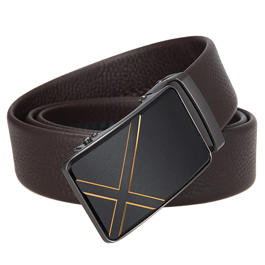 HKM-585875 Men's Simple Automatic Buckle First Layer Leather Belt - Model LY36-25635-5