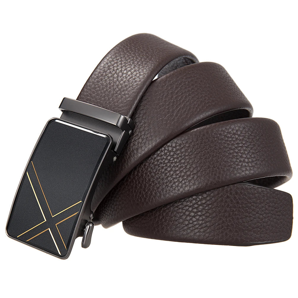 HKM-585875 Men's Simple Automatic Buckle First Layer Leather Belt - Model LY36-25635-5