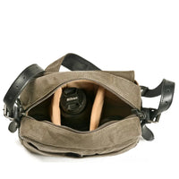 HKM-466323 Vintage Canvas and Leather Messenger Bag for DSLR and Laptop, Waterproof Photography Crossbody Bag