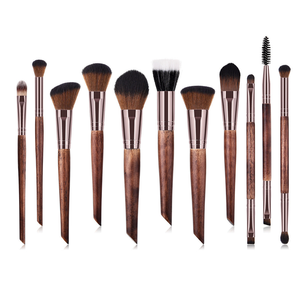 HKM-774099 11-Piece Makeup Brush Set with Wooden Handles and Man-Made Fiber Bristles