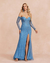 HKM-888531 Elegant Blue Evening Gown for Women - Style EZ25005