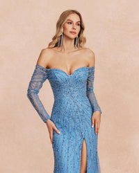HKM-888531 Elegant Blue Evening Gown for Women - Style EZ25005