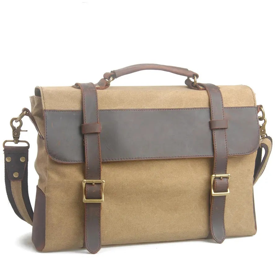 KTX-335443 Leather Messenger Attache Case with Shoulder Strap - Versatile Canvas and Cowhide Design, 39cm x 7.5cm x 28cm