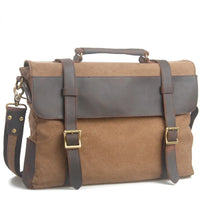 HKM-053395 Leather Messenger Attache Case with Shoulder Strap - Versatile Canvas and Cowhide Design, 39cm x 7.5cm x 28cm