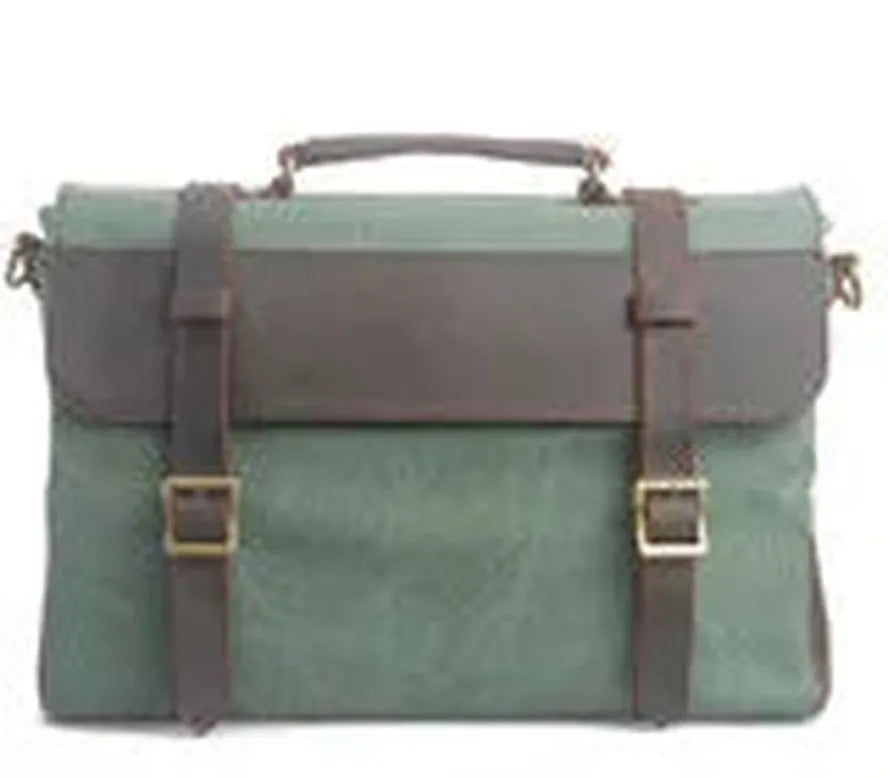 HKM-053395 Leather Messenger Attache Case with Shoulder Strap - Versatile Canvas and Cowhide Design, 39cm x 7.5cm x 28cm