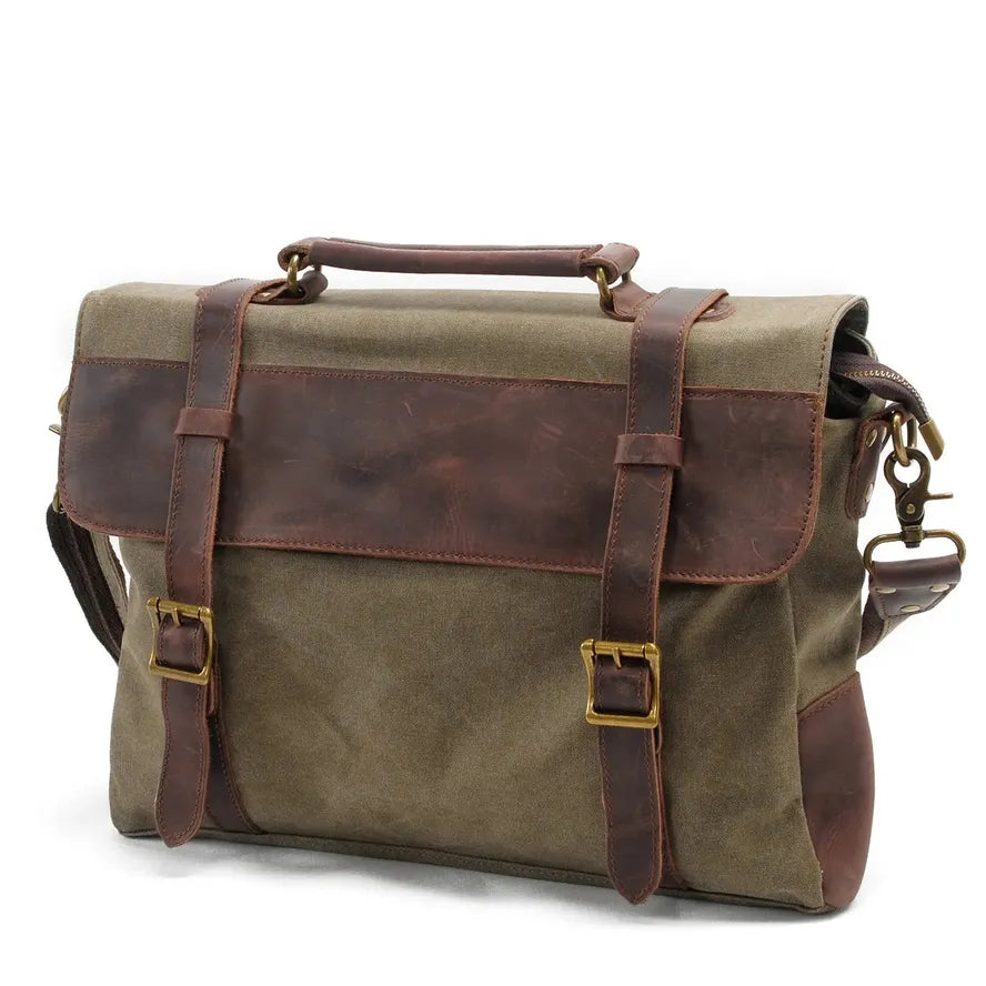 KTX-335443 Leather Messenger Attache Case with Shoulder Strap - Versatile Canvas and Cowhide Design, 39cm x 7.5cm x 28cm