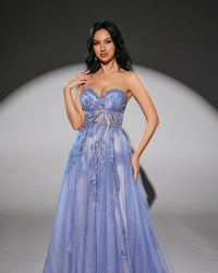 HKM-418579 Elegant Blue Evening Dress for Ladies - Model EZ25170