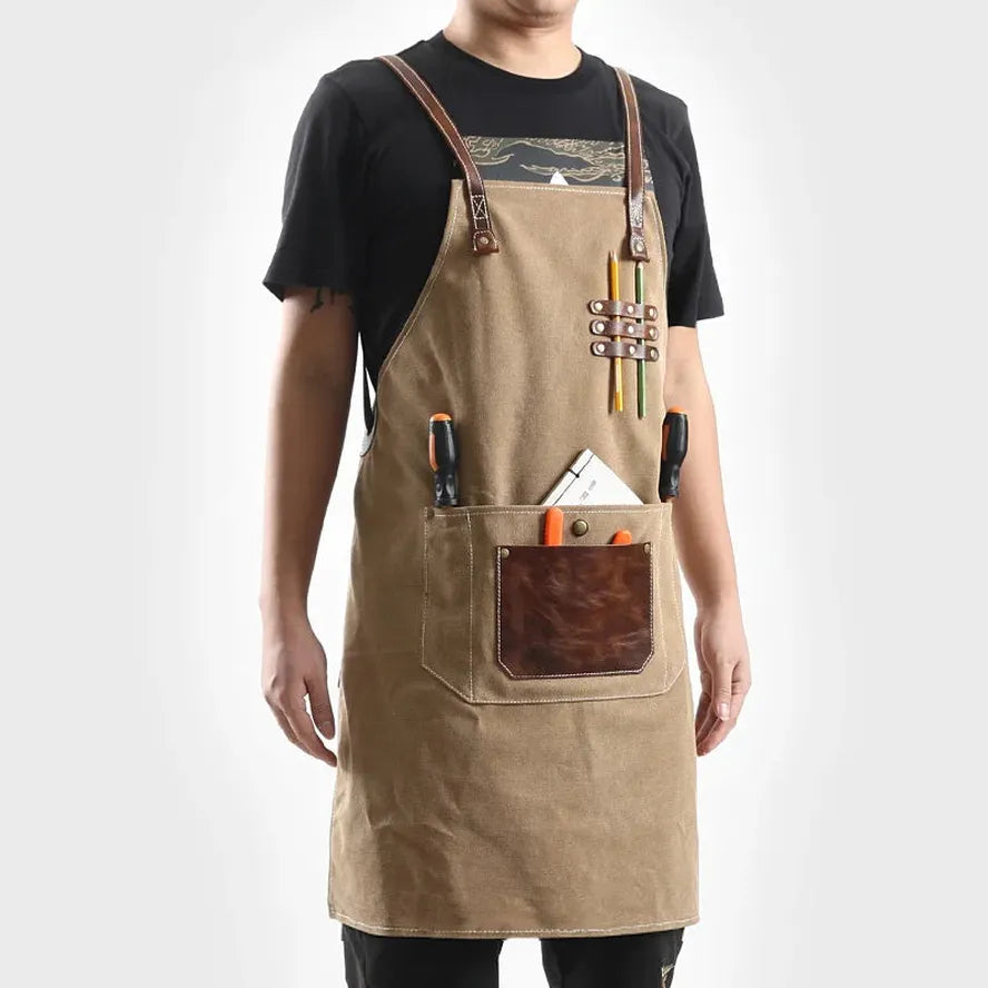 KTX-618963 Adjustable Cross Strap Multi-Purpose Canvas Apron with Tool Pocket for Gardening and Cooking