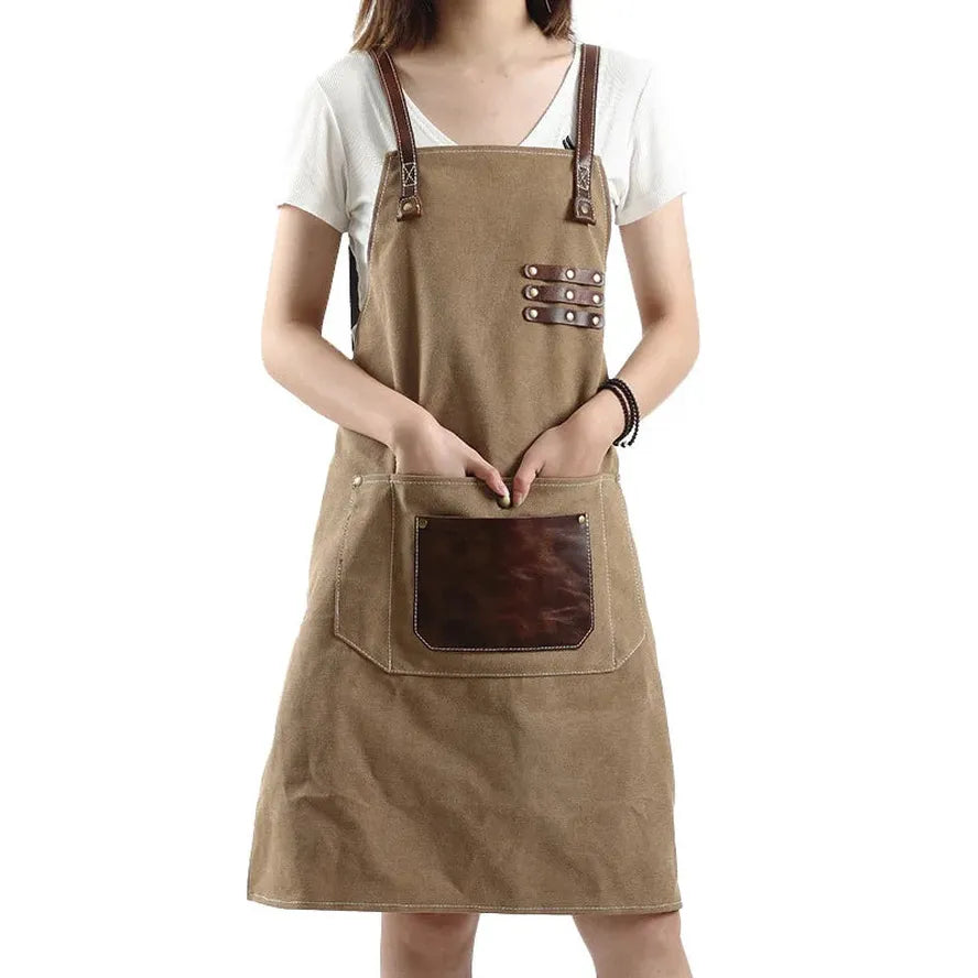 KTX-618963 Adjustable Cross Strap Multi-Purpose Canvas Apron with Tool Pocket for Gardening and Cooking