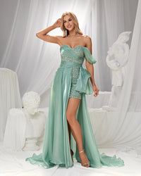 HKM-253587 Elegant Green Evening Gown for Women - Style EZ25154
