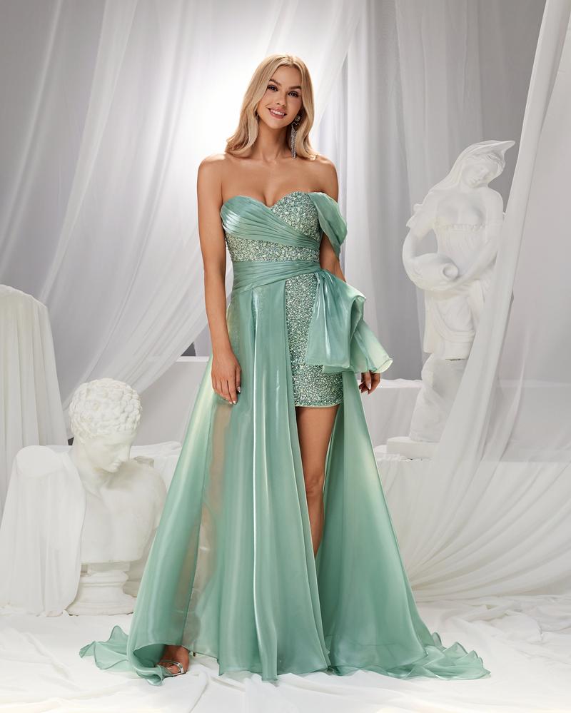 HKM-253587 Elegant Green Evening Gown for Women - Style EZ25154