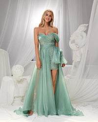 HKM-253587 Elegant Green Evening Gown for Women - Style EZ25154