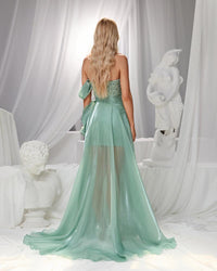 HKM-253587 Elegant Green Evening Gown for Women - Style EZ25154