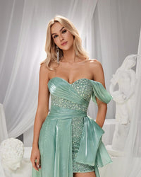 HKM-253587 Elegant Green Evening Gown for Women - Style EZ25154