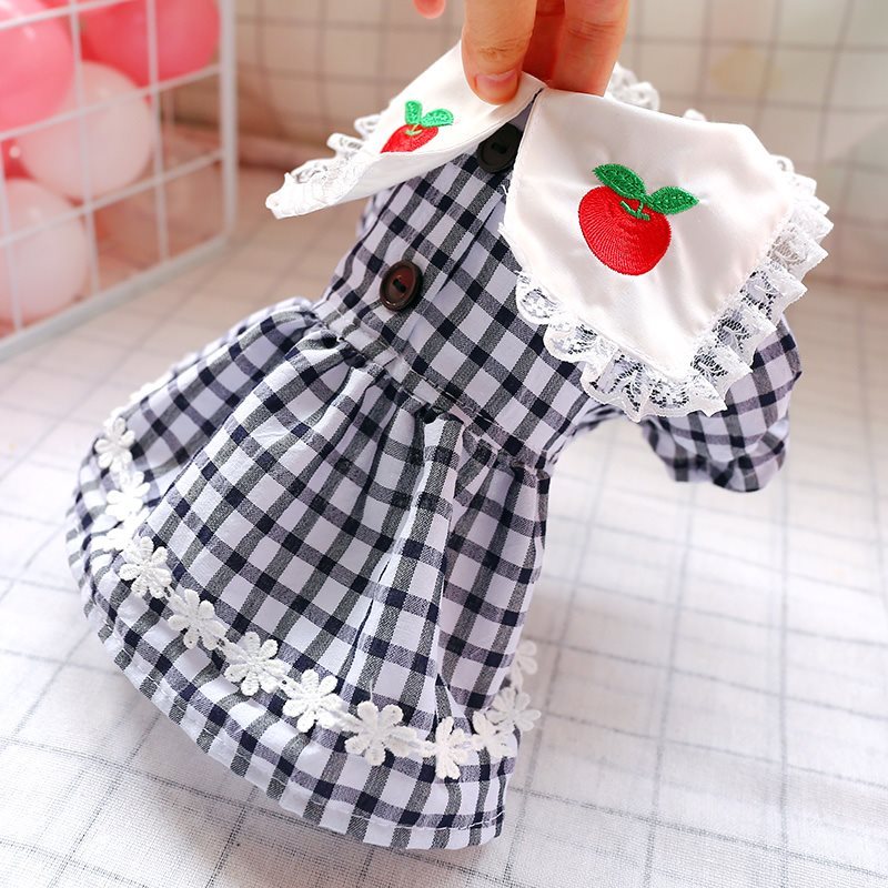 JMT-865354 Black and White Red Apple Plaid Dress for Small Dogs and Cats - Spring and Summer Fashion