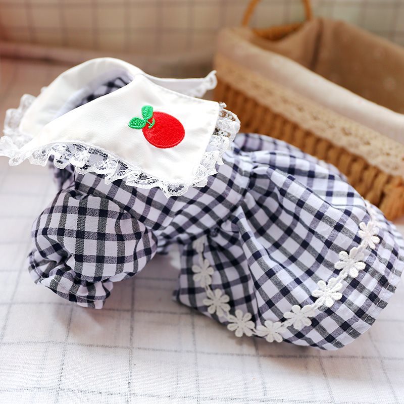 JMT-865354 Black and White Red Apple Plaid Dress for Small Dogs and Cats - Spring and Summer Fashion