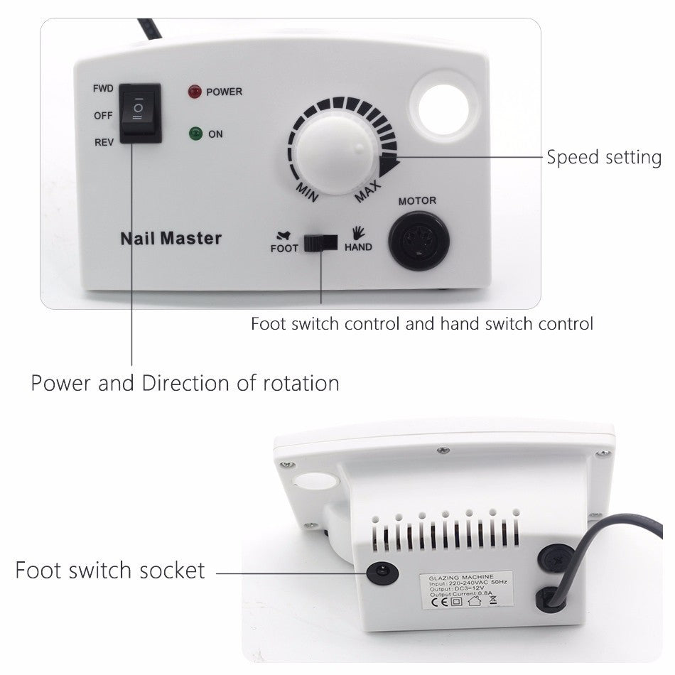 HKM-223059 Professional Electric Nail Polisher with Adjustable Speed and Ergonomic Design - Available in Pink, White, and Black