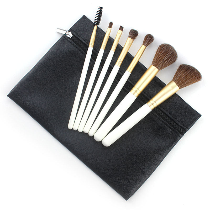 HKM-508499 Portable Makeup Brush Set with Wooden Handle - 7 Artificial Fiber Brushes, 15.8cm Overall Length
