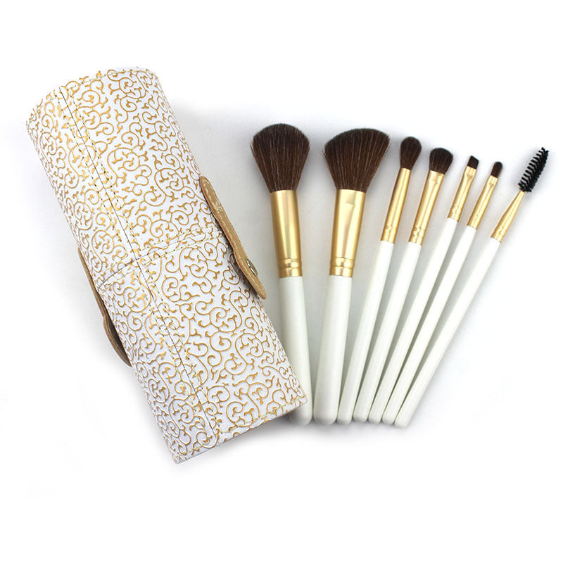 HKM-508499 Portable Makeup Brush Set with Wooden Handle - 7 Artificial Fiber Brushes, 15.8cm Overall Length