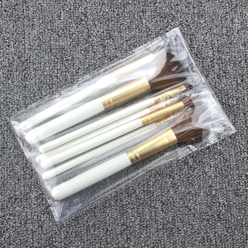 HKM-508499 Portable Makeup Brush Set with Wooden Handle - 7 Artificial Fiber Brushes, 15.8cm Overall Length