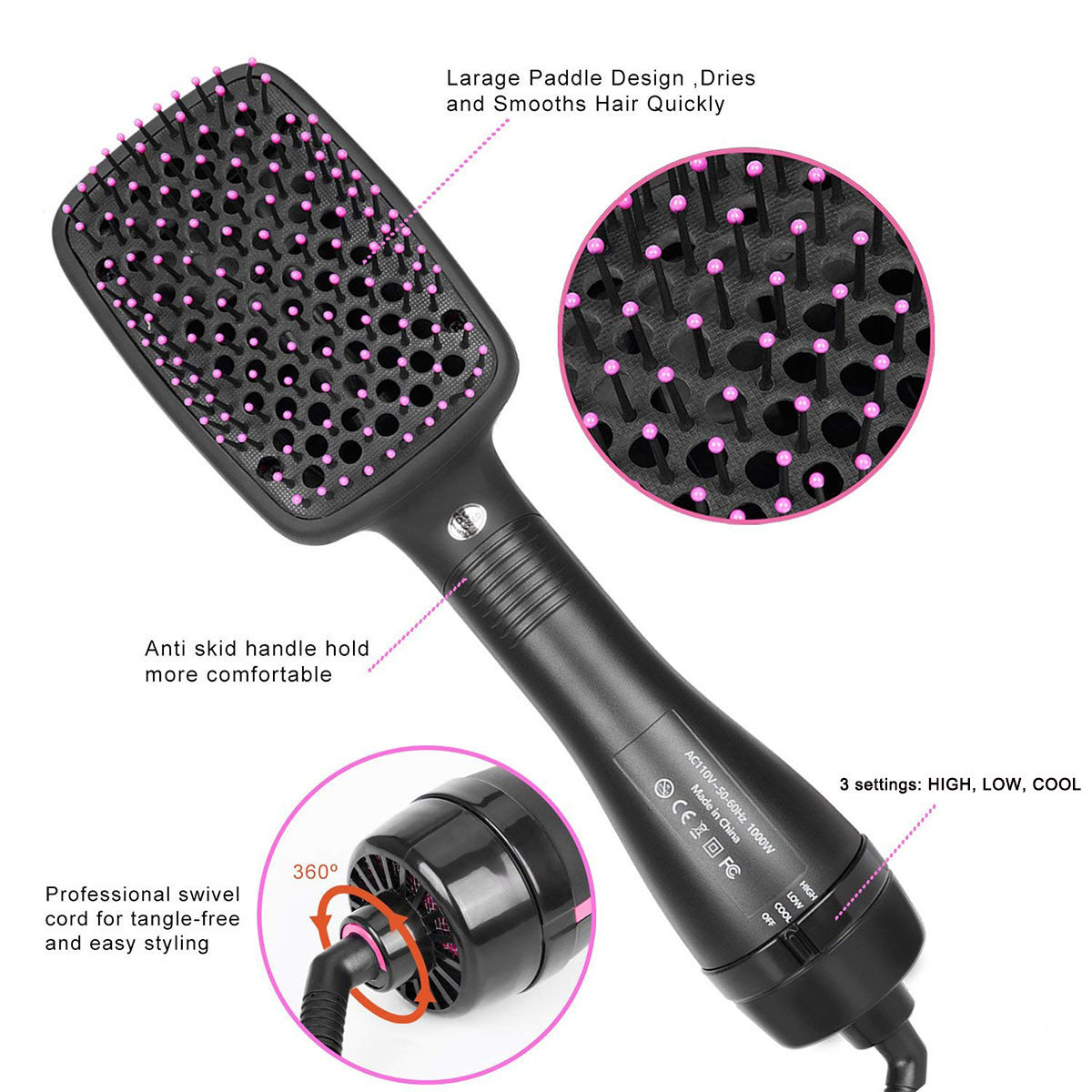 HKM-893011 2-in-1 Electric Hair Dryer Comb for Quick Drying and Straightening, Suitable for Wet and Dry Hair