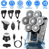 HKM-858579 5 in 1 Rechargeable Electric Rotary Head Shaver with Precision Trimmer and Waterproof Grooming Kit