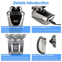 HKM-858579 5 in 1 Rechargeable Electric Rotary Head Shaver with Precision Trimmer and Waterproof Grooming Kit
