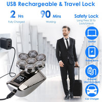HKM-858579 5 in 1 Rechargeable Electric Rotary Head Shaver with Precision Trimmer and Waterproof Grooming Kit