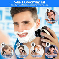 HKM-858579 5 in 1 Rechargeable Electric Rotary Head Shaver with Precision Trimmer and Waterproof Grooming Kit