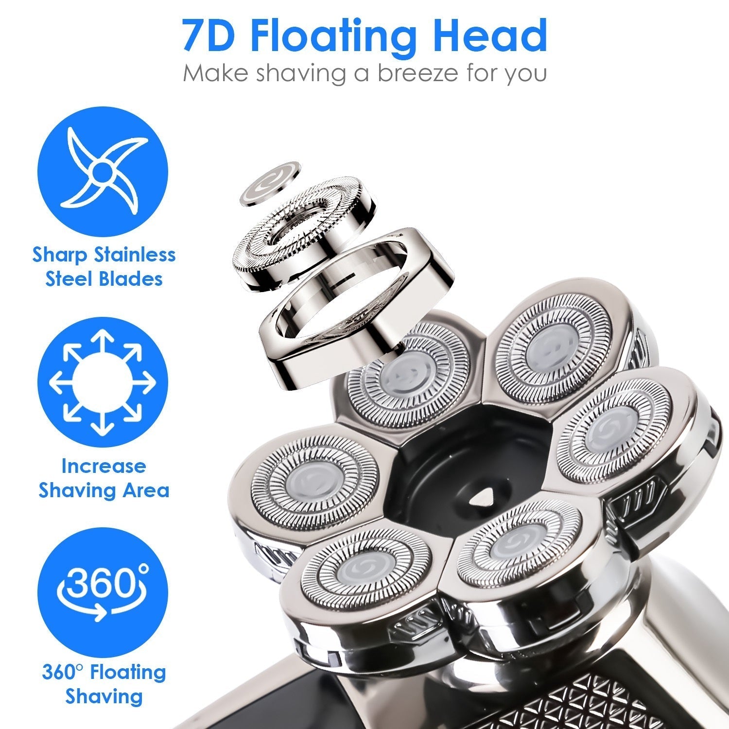 HKM-858579 5 in 1 Rechargeable Electric Rotary Head Shaver with Precision Trimmer and Waterproof Grooming Kit
