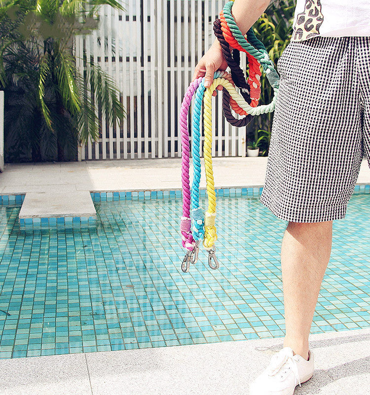HKM-181459 Hand-Woven Cotton Dog Walking Traction Rope - 100CM, Tropical Beach Design